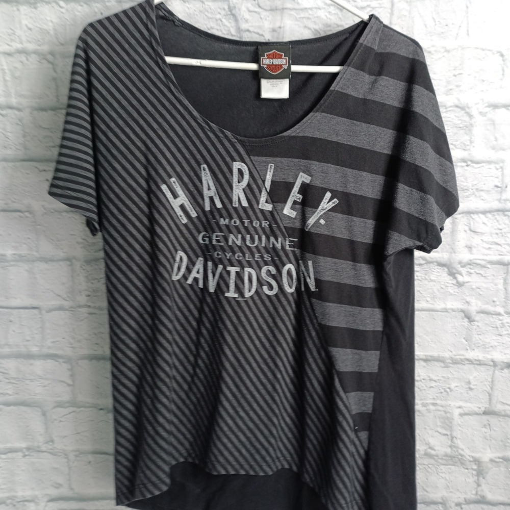 Harley-Davidson Womens XL T-Shirt Steel City Washington PA Striped Black Gray